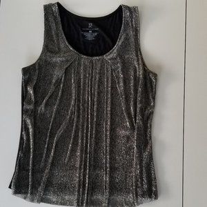 NY&C Black Tank Top with Silver Metallic Knit Overlay Size M EUC